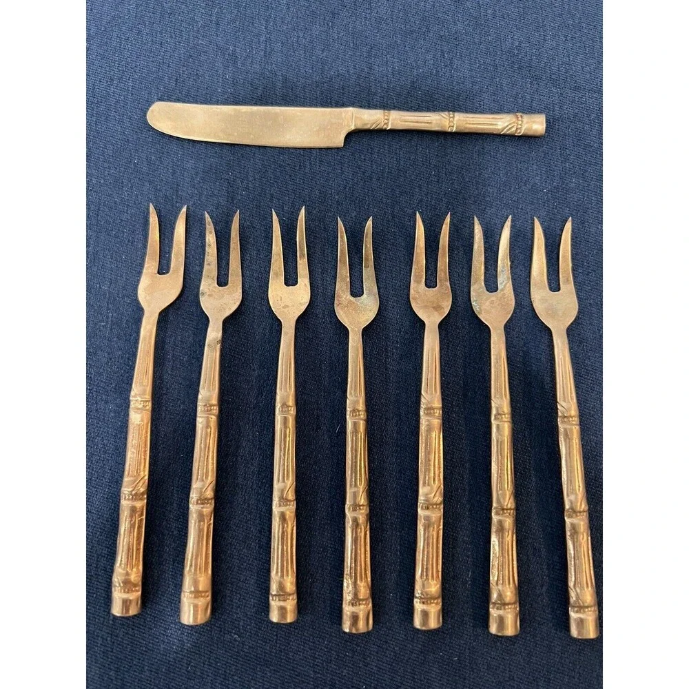 Nickel Bronze Bamboo‎ Cocktail Forks And Knife